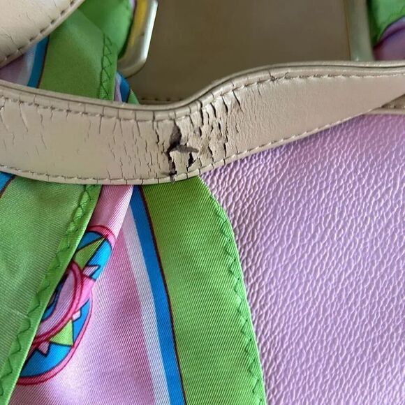 Well loved Parazul  bag, pink, and green with scarf. See flaws in pictures. - Picture 4 of 5